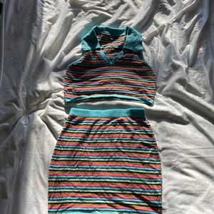 2 piece striped mini skirt & crop top set
